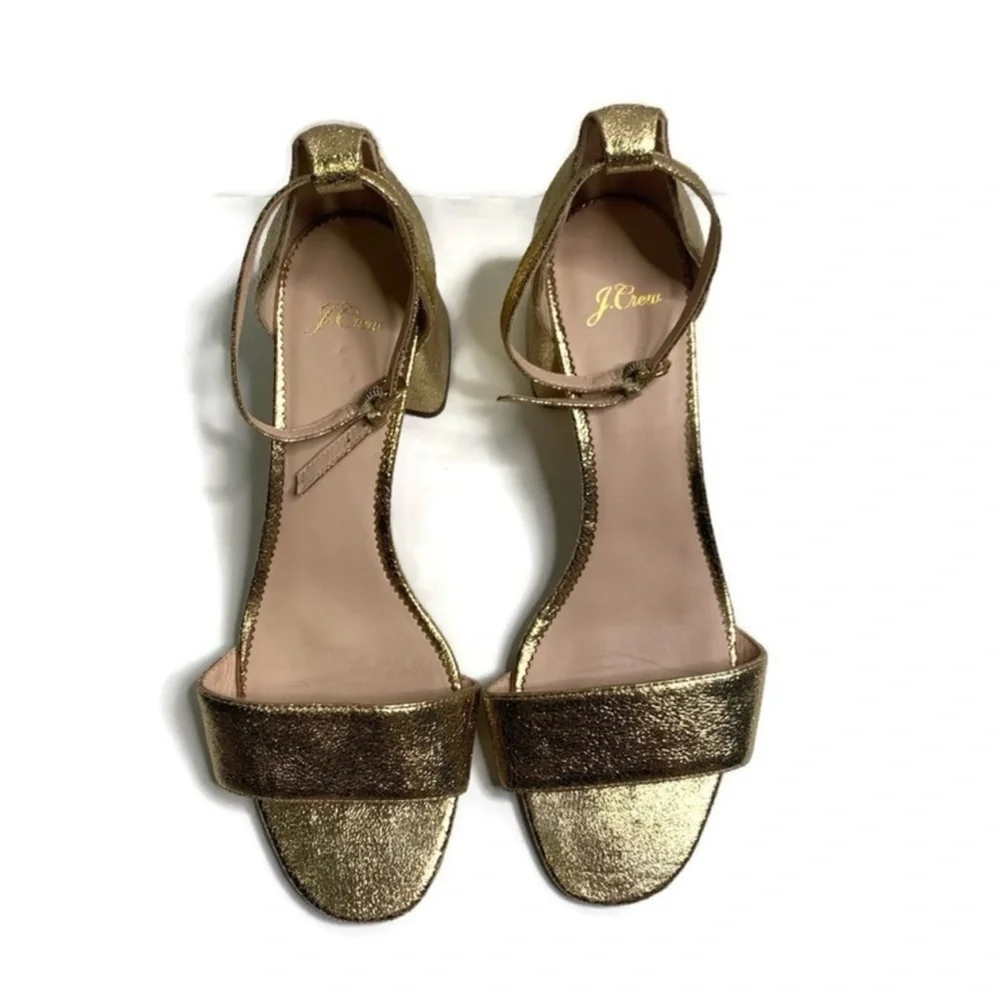 J Crew Elegant Gold Block Penny Heel Sandals